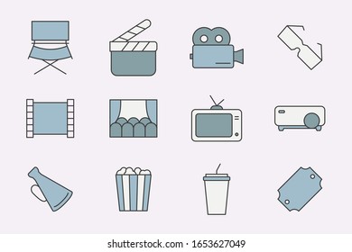 Movie Icons set - Vector color symbols of film, cinema, video for the site or interface