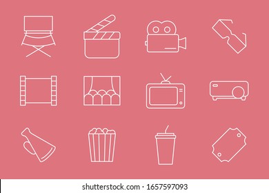 Movie Icons set - Vector outline symbols of film, cinema, video for the site or interface