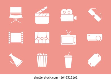 Movie Icons set - Vector silhouettes of film, cinema, video for the site or interface