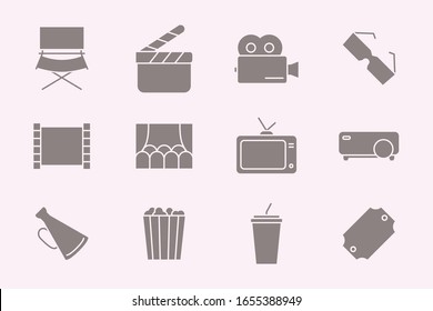 Movie Icons set - Vector silhouettes of film, cinema, video for the site or interface