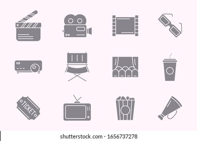 Movie Icons set - Vector silhouettes of film, cinema, video for the site or interface