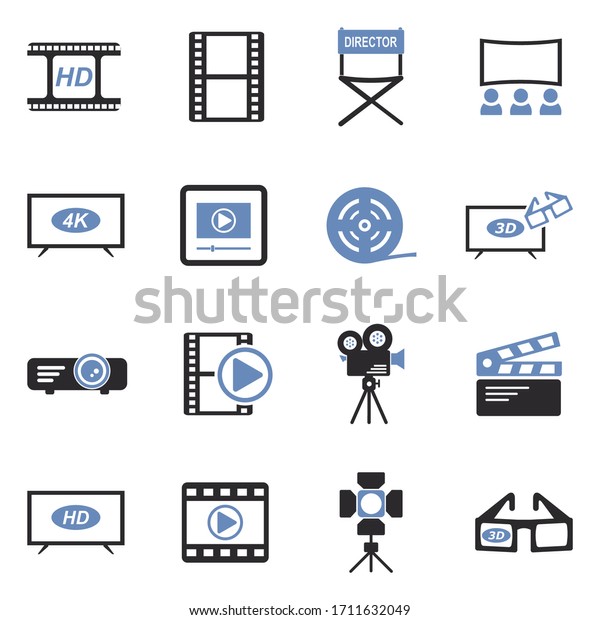 Movie\
Icons. Two Tone Flat Design. Vector\
Illustration.