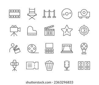 Iconos de película - Línea vectorial. Stroke editable.