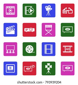 Movie Icons. White Flat Design In Square. Vector Illustration. 