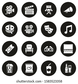 Movie Icons White On Black Circle Set