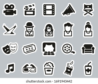 Movie Or Movie Industry Icons Black & White Sticker Set Big