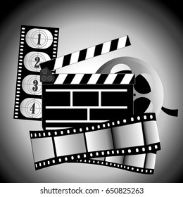 Movie items vector illustration film reel on background