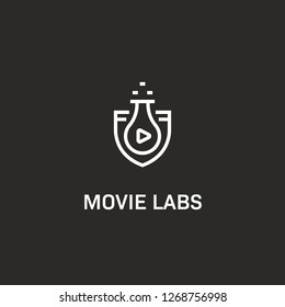 Movie labs logo with shield protection and chemical glass symbol icon in monoline line style