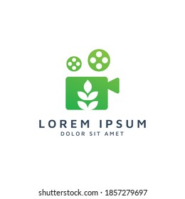 movie and leaf negative space logo design