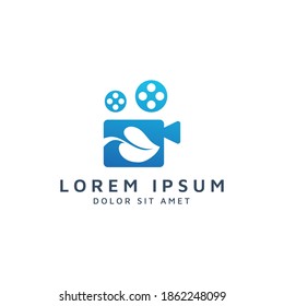 movie and leaf negative space logo design