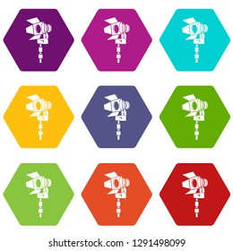 Movie light icons 9 set coloful isolated on white for web