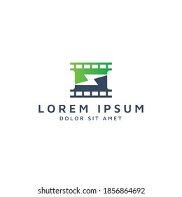 movie and lightning negative space logo design