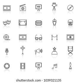 Movie line icons with reflect on white background, stock vector