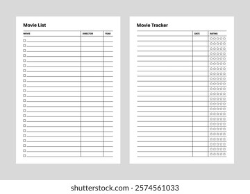 Movie list tracker planner A4 template