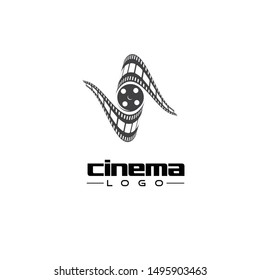 Movie Logo Template Design Vector with filmstrip roll shape
cinema logo design element on white background