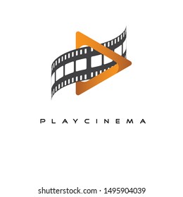 Movie Logo Template Design Vector with filmstrip and play icon, 
cinema logo design element on white background