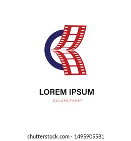 Movie Logo Template Design Vector with filmstrip shape, 
cinema logo design element on white background
