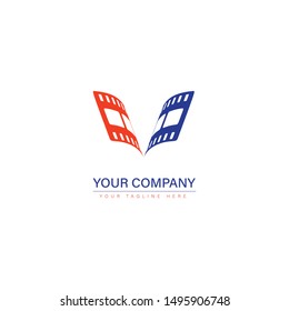 Movie Logo Template Design Vector with filmstrip icon, 
cinema logo design element on white background