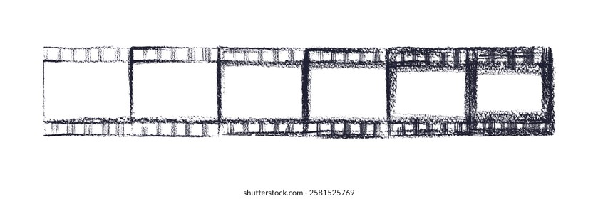 Movie long grunge film. Art retro old strip. Hand drawn crayon frame isolated. Cinema template for storyboard, photograph video reel. Vector texture doodle illustration with space for image