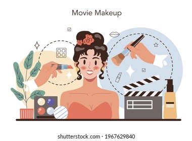 Movie make up artist concept. Professional artist applying cosmetics