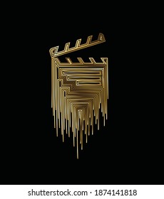 Movie Maker - Gold Clapper Board Icon Vector Background