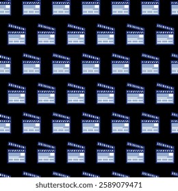Movie Making Clapperboard Pattern on Black. Perfect for film-related projects, movie-themed designs, wallpapers, fabrics, digital backgrounds, and creative media.