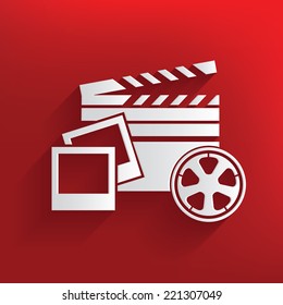 Movie media symbol on red background,clean vector