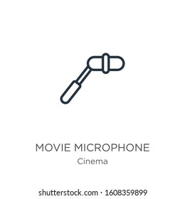 Movie microphone icon. Thin linear movie microphone outline icon isolated on white background from cinema collection. Line vector sign, symbol for web and mobile