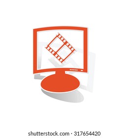 Movie monitor sticker, orange chat bubble with image inside, on white background