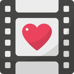 Movie Night Concept, Film With Heart Vector Color Icon Design, Love And Romance Symbol On White Background, Valentines Day Sign, 