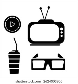 Movie Night Essentials Television, 3D Glasses, and Entertainment Icon