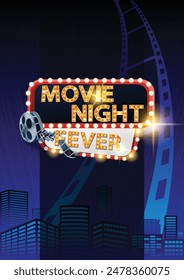 Movie Night Fever With Blue Film Strip and Building 