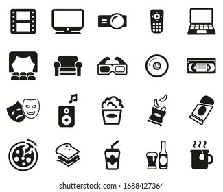 Movie Night At Home Icons Black & White Set Big