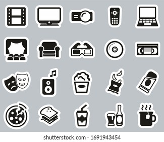 Movie Night At Home Icons Black & White Sticker Set Big