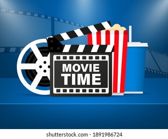 Movie night illustration. Cinema poster concept. Banner design for movie theater.