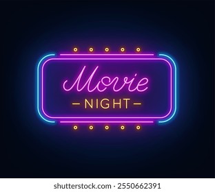 Movie Night Neon Sign on dark background.