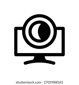Movie night. Outlined stroke vector icon with black-filled details.