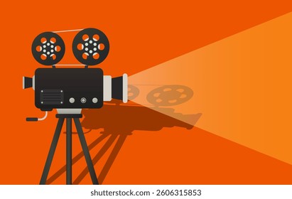 Movie night set icon. Projector shows active film projection in soft light. Great for cinema, media, creative video content, and entertainment design concepts.