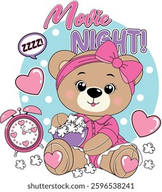 movie night sleep bear cute love