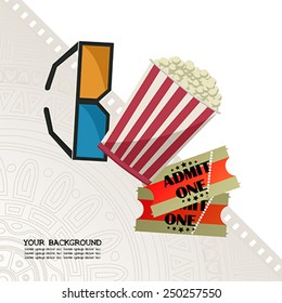 Movie night template with copy space, glasses, pop corn and tickets.