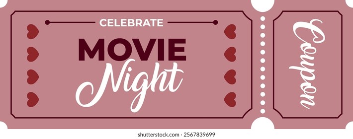 Movie Night Valentines Coupon Vector Illustration