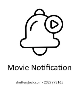 Ilustración de diseño de iconos de esquema del vector de notificación de película. Símbolo de streaming en línea sobre archivo EPS 10 de fondo blanco