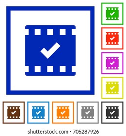 Movie ok flat color icons in square frames on white background