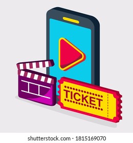 movie online ticket concept vector isometric illustration