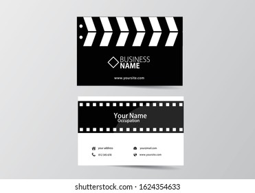 Movie Open Clapper Board And Film Business Card. Visiting Card Template Two Sides