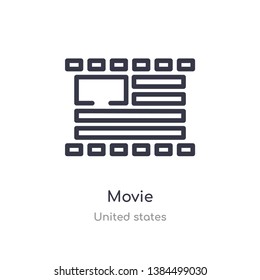 movie outline icon. isolated line vector illustration from united states collection. editable thin stroke movie icon on white background