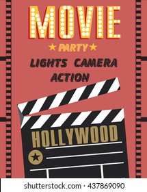 Movie Party. Hollywood Party Invitation Card