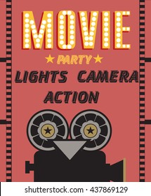 Movie Party. Hollywood Party Invitation Card