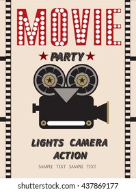 Movie party. Hollywood party invitation card