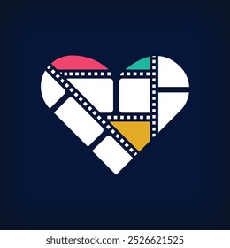 Movie photo collage logo design in unique colorful heart sign form. Simple geometric corporate identity design.